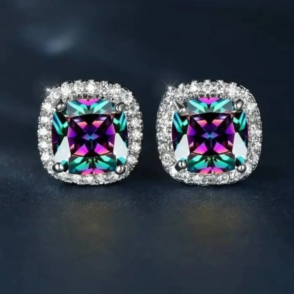 18k‎ Gold Plated Copper Earrings Multicolor Ear Studs